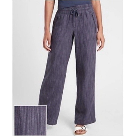 Athleta Retreat Linen High Rise Wide Leg Pant Plus Sz 2X Raining Violet EUC - Picture 1 of 8